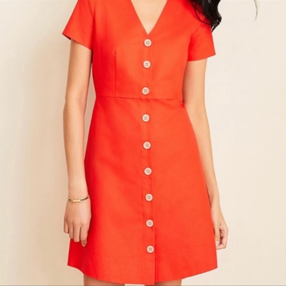 NWT Ann Taylor button up Linen burnt orange dress